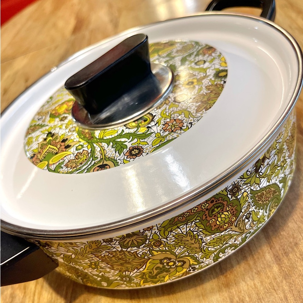 Floral Enamel Cast Iron Stovetop Pot with Lid